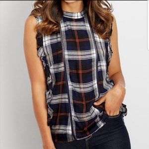 NWOT Maurices Ruffled Plaid Zipper Back Top